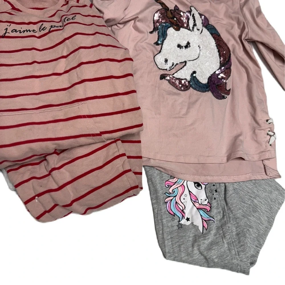 Girls Red Pink Striped Unicorn Sequin Pajama Justic Set of 3